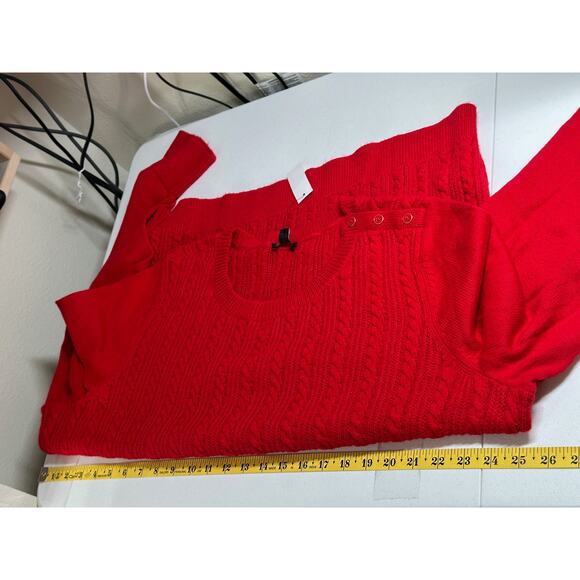 Talbots Sweater Womens 2X Cherry Red Cable Knit Fisherman Preppy Cozy Christmas - Picture 9 of 10